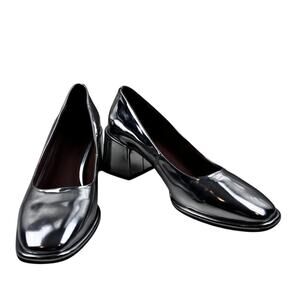 Aerosoles Soft Square Toe Silver Mirror Metallic Block Heel Shoes Women's 6.5